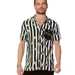 Beetlejuice Men's Shirt, Size XL, Button-Up, Casual, Stripes Bugs Pocket Rayon